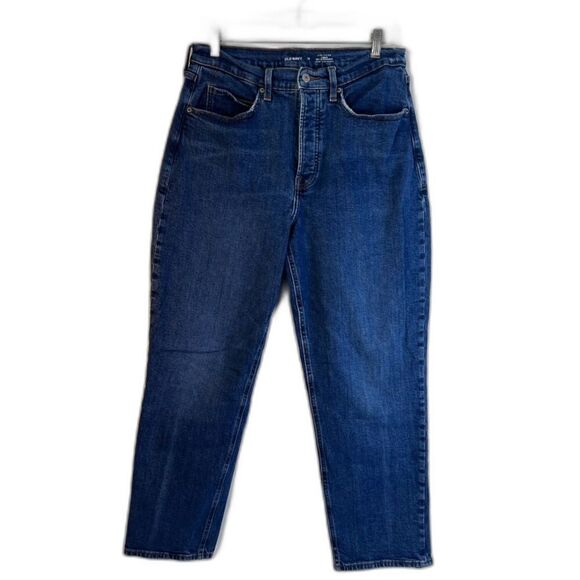 Old Navy Curvy Sky Hi Straight Denim Blue Jeans Size 12 Button Fly High Rise - Picture 1 of 8